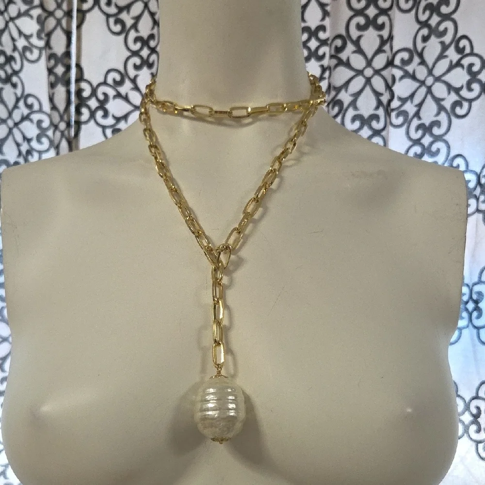 Elegant Gold Necklace with Pearl Drop | Minimalist Pearl Pendant Necklace Long.